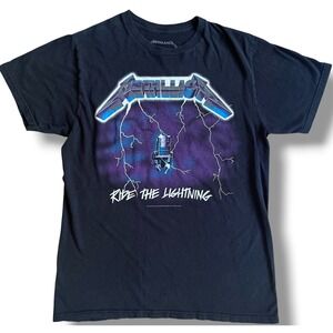 Metallica Ride the Lightning Shirt Mens Large Black Graphic Band Tee 2007 Vtg